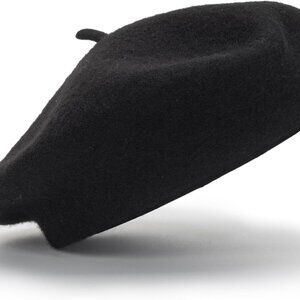 Women Beret Classic French Hat - Elegent Black Wool Beret for Party Romantic Fre